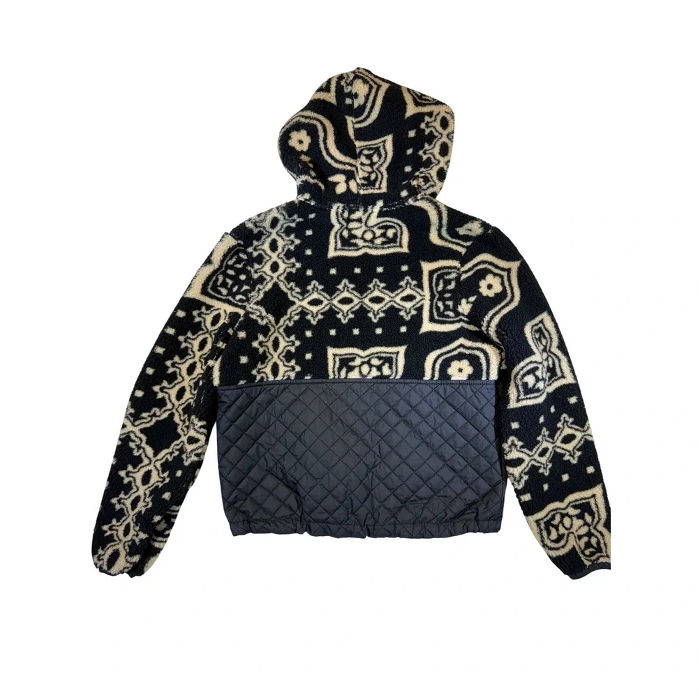 Spyder Women's Fleece Quilted Jacket Black Cream Pattern Hooded Full Zip Size S - Picture 2 of 4